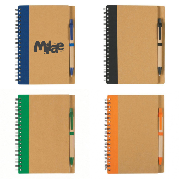 Spiral Notebook with Pen – 5" x 7" Cardboard Journal with Matching Paper Barrel Pen & Elastic Loop Thumbnail