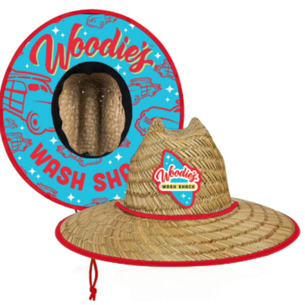Woodie’s Wash Shack Woven Straw Sun Hat – Custom Logo Patch Thumbnail