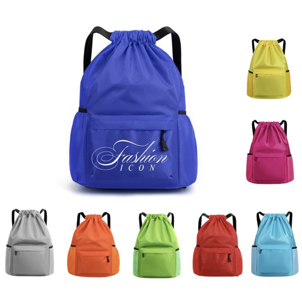 Waterproof Drawstring Backpack with Mesh Sides - Large Sports Gym Cinch Bag Thumbnail